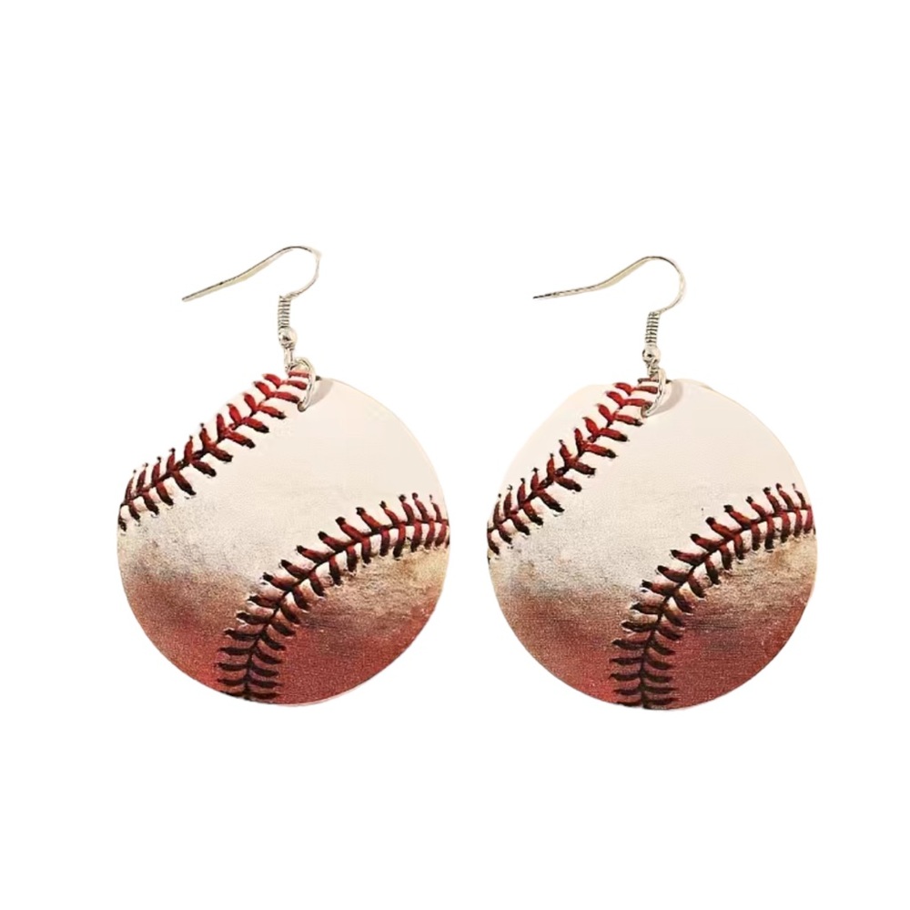 Leather Baseball Drop Earrings